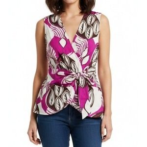 Ann Taylor Wrap Blouse Women 2P Magenta Excellent Petite Floral Summer Cotton